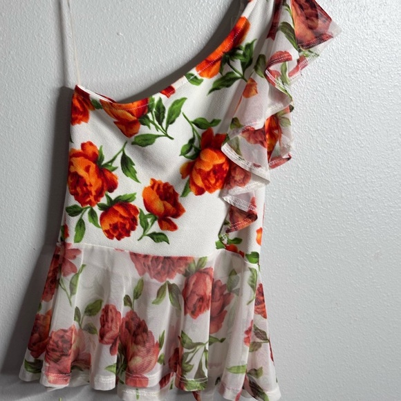 New Mode Women White One shoulder Floral Top size S‎ - Picture 5 of 7
